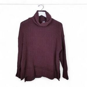 aerie Cozy Sweater Plum Burgandy Loose Knit Boxy Tutrtleneck 7L1JS9HQ - XXS